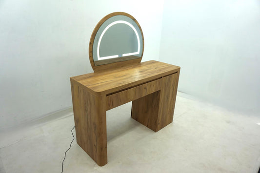 Irwin Vanity Table with LED Mirror and Storage Rustic Oak