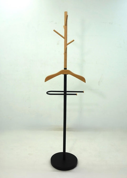 Lewis Valet Coat Rack with Light Oak Hanger and Black Frame (Set of 2)