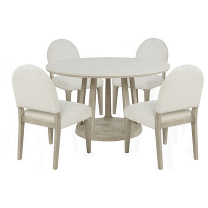 Lucaire 5-piece 54-inch Round Cultured Marble Dining Set Cream