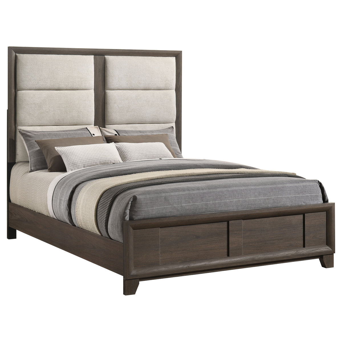 Farre Queen Upholstered Panel Bed Dark Brown