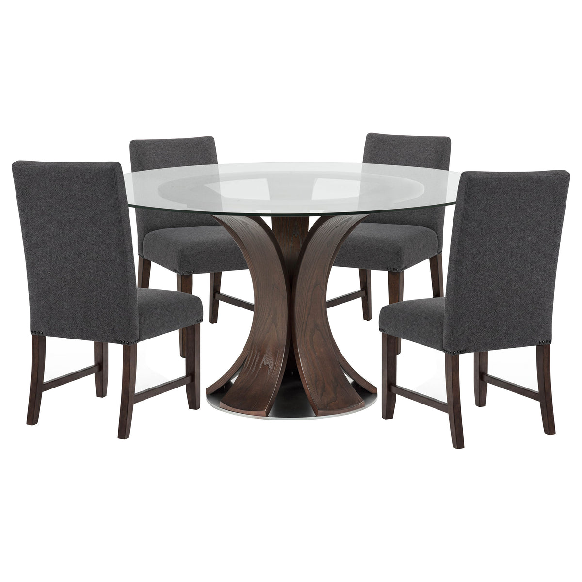 Naser 5-piece 48-inch Round Dining Table Set Grey and Dark Walnut