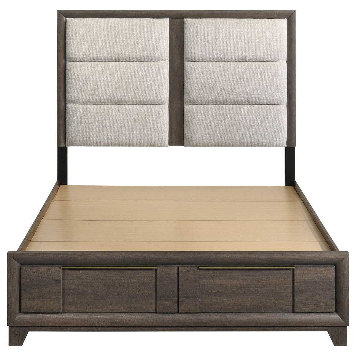 Farre Queen Upholstered Storage Platform Bed Dark Brown