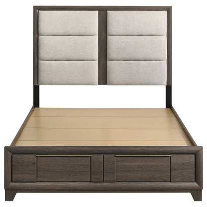 Farre Queen Upholstered Storage Platform Bed Dark Brown