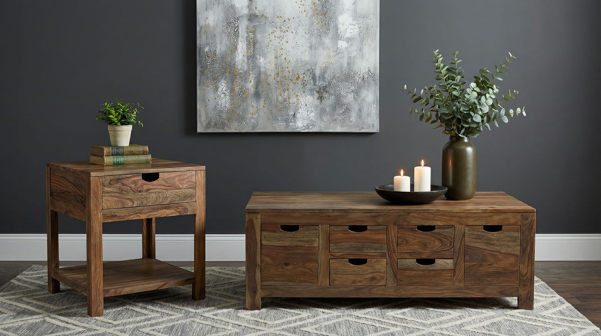 Esther 2-Piece Solid Sheesham Coffee and End Table Set Natural