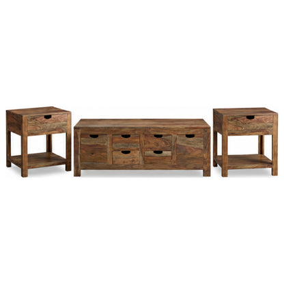 Esther 3-Piece Solid Sheesham Coffee and End Table Set Natural