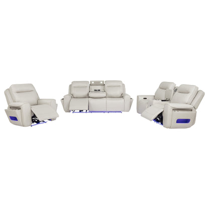 Rojas 3-Piece Dual Power Reclining Sofa Set with Drop-Down Console Greige