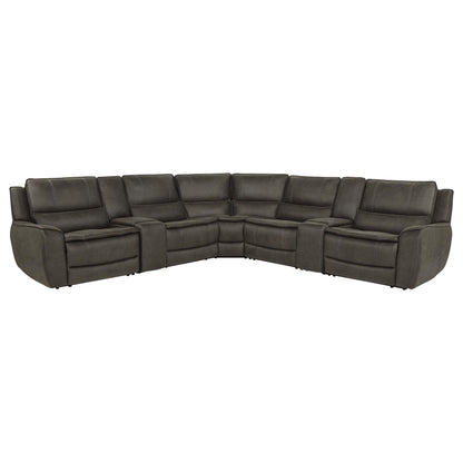 Marcell 7-Piece L-Shaped Power Reclining Sectional with Dual Consoles Grey