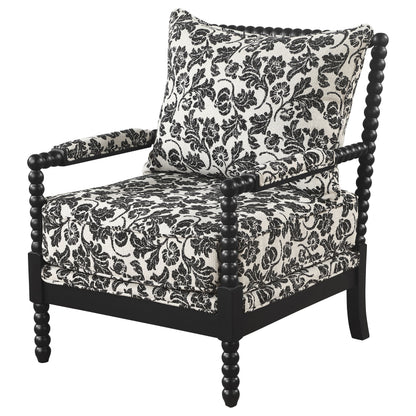 Blanchett Traditional Floral Upholstered Bobbin Accent Chair Black