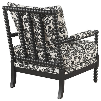 Blanchett Traditional Floral Upholstered Bobbin Accent Chair Black