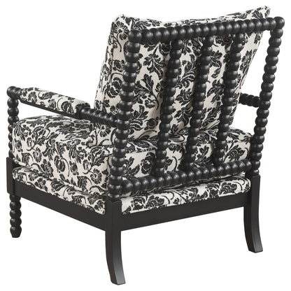 Blanchett Traditional Floral Upholstered Bobbin Accent Chair Black