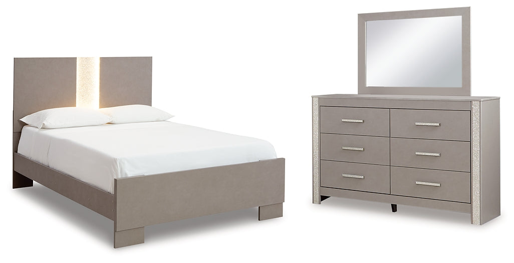 Surancha Full Panel Bed with Mirrored Dresser