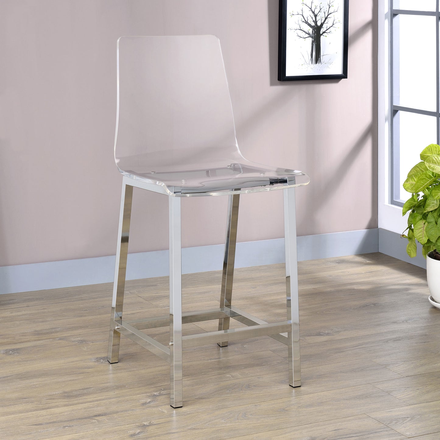 Juelia Counter Height Stools Chrome and Clear Acrylic (Set of 2)