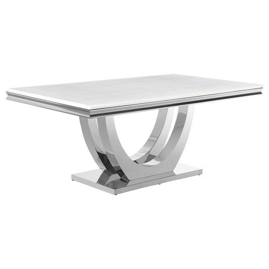 Kerwin Rectangle Faux Marble Top Dining Table White and Chrome