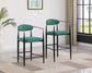 Tina Metal Counter Height Bar Stool with Upholstered Back and Seat Green (Set of 2)