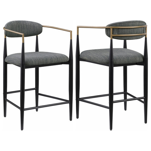 Tina Metal Counter Height Bar Stool with Upholstered Back and Seat Dark Grey (Set of 2)