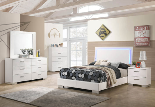 Felicity 4-piece Full Bedroom Set with LED Headboard Glossy White
