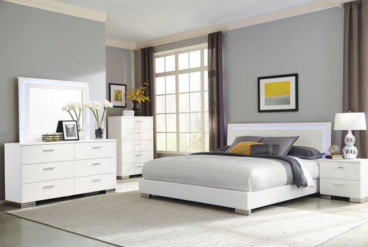 Felicity 5-piece Eastern King Bedroom Set with LED Headboard and Mirror Glossy White