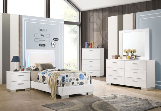 Felicity 4-piece Twin Bedroom Set with LED Headboard Glossy White