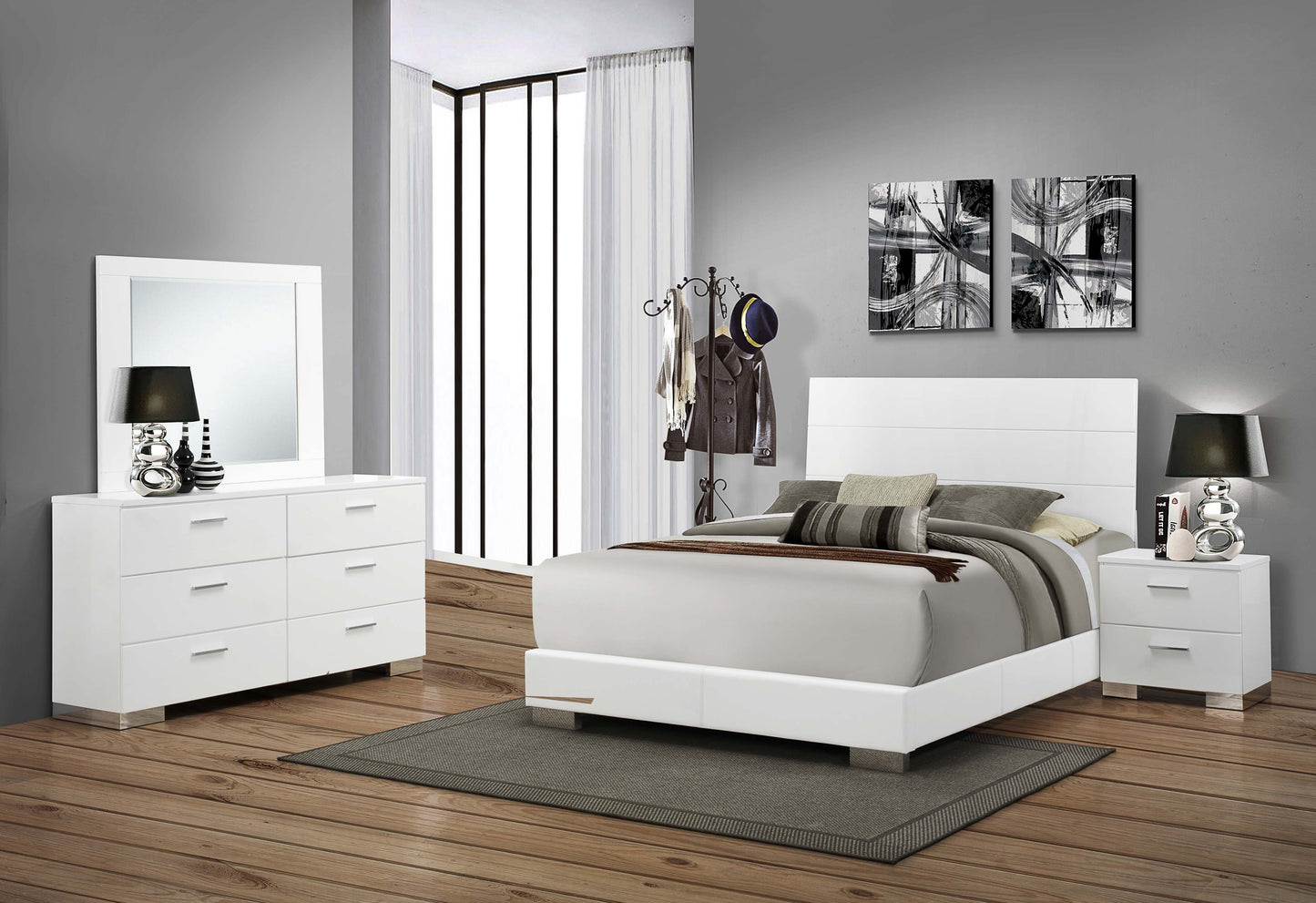Felicity 4-piece Eastern King Bedroom Set White High Gloss