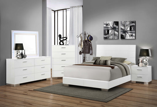 Felicity 5-piece Eastern King Bedroom Set with LED Mirror Glossy White