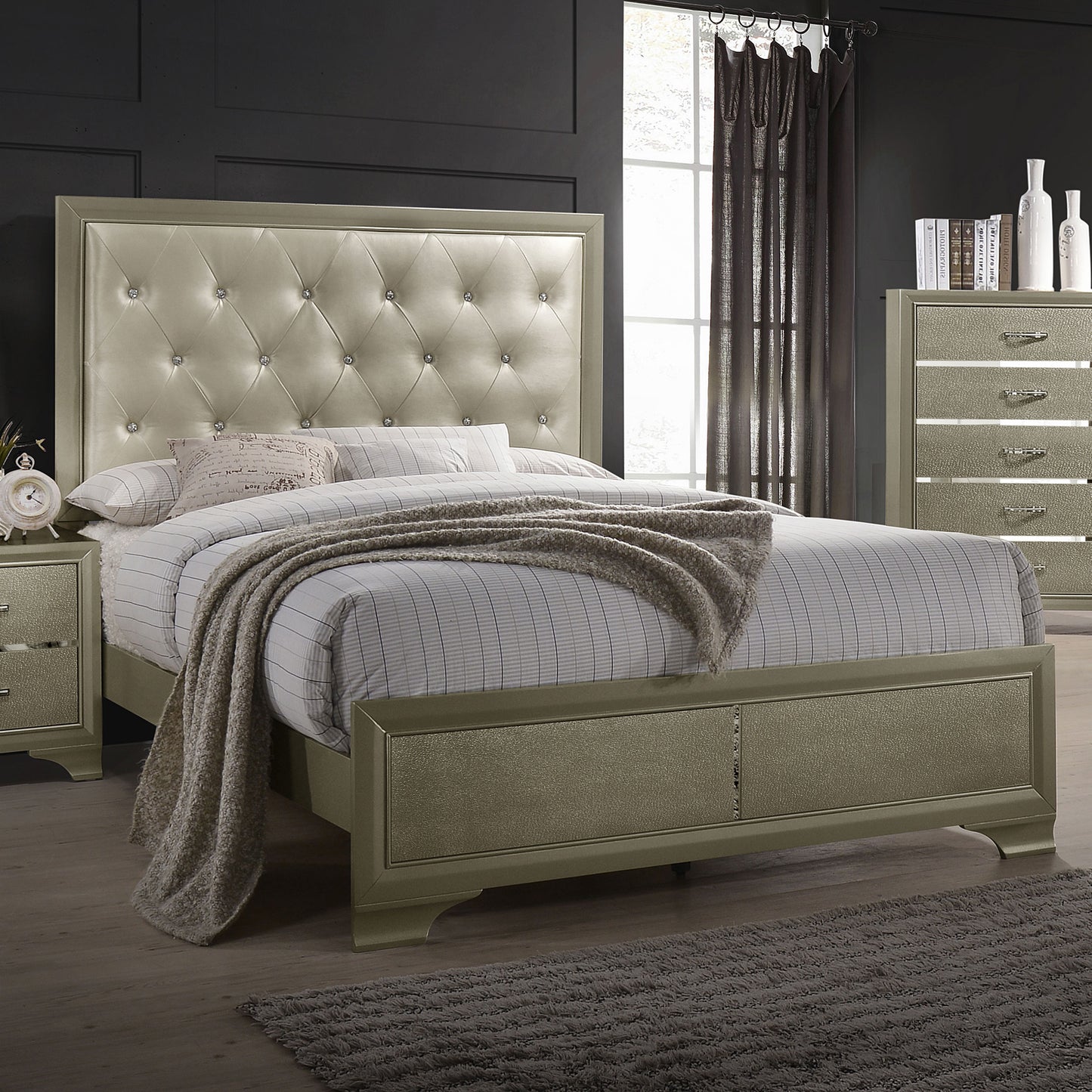 Beaumont Wood Eastern King Panel Bed Champagne
