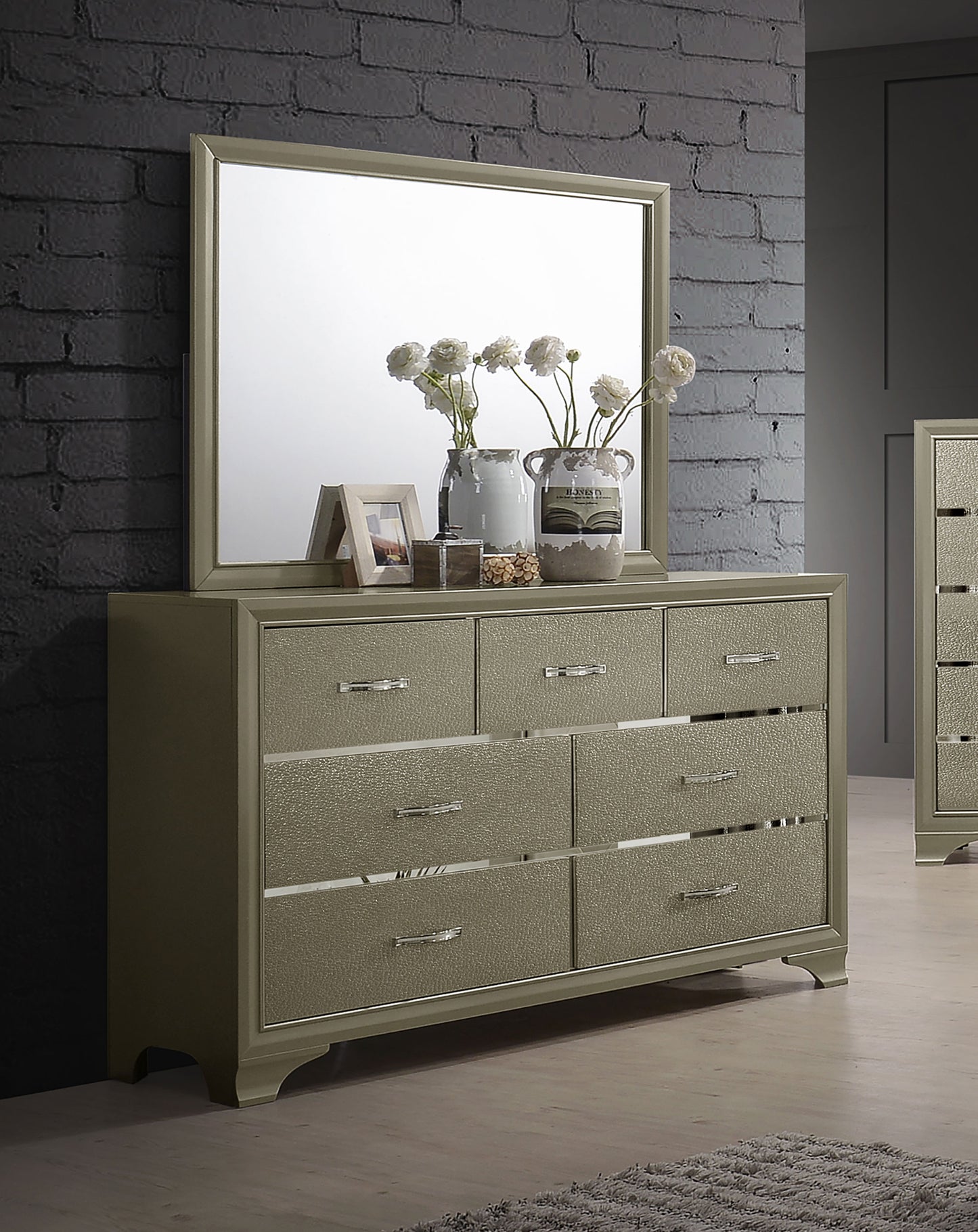Beaumont 7-drawer Dresser with Mirror Champagne