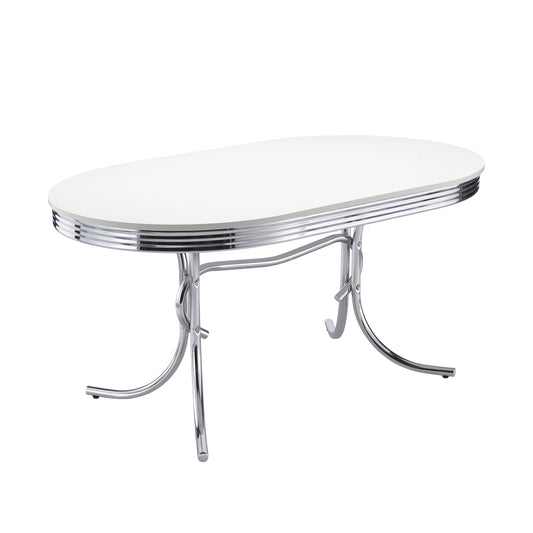 Retro Oval Dining Table Glossy White and Chrome