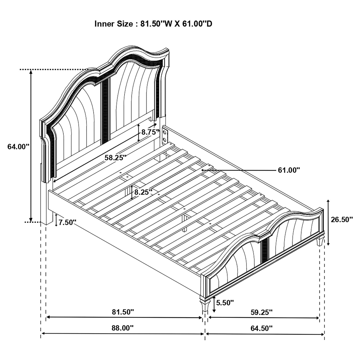 Evangeline Wood Queen LED Panel Bed Silver Oak