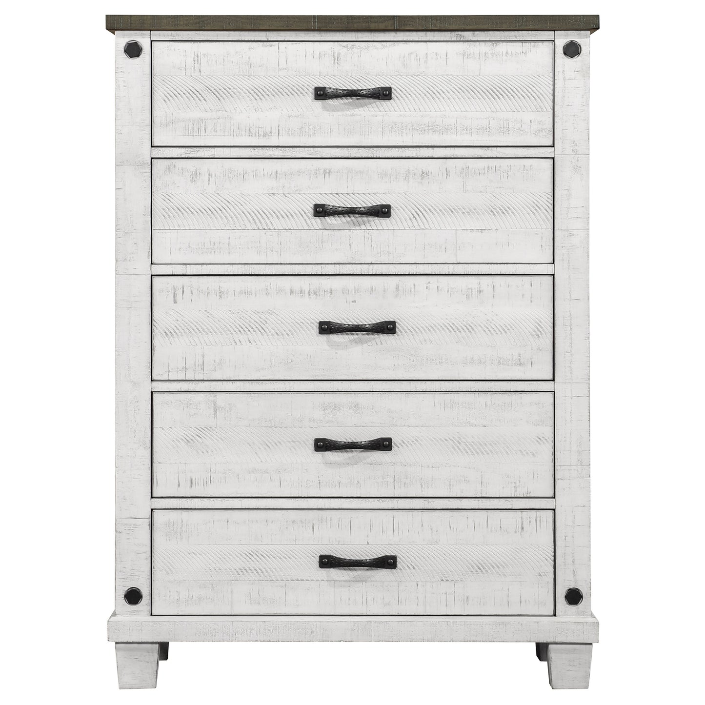 Lilith 5-drawer Chest Distressed Grey and White