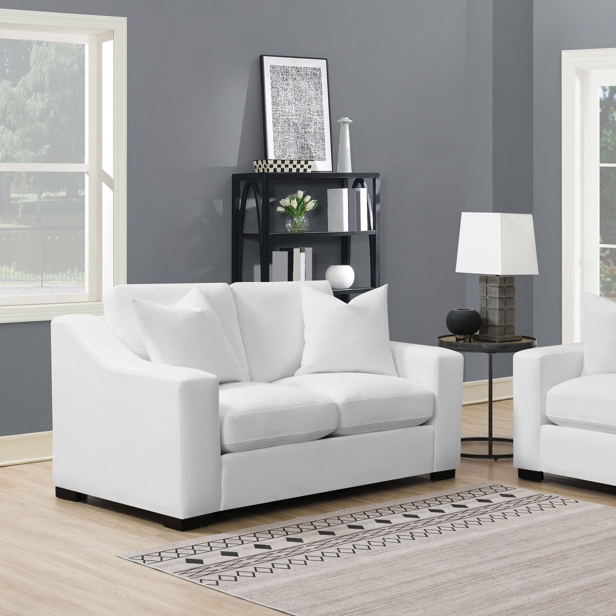 Ashlyn Upholstered Sloped Arm Loveseat White