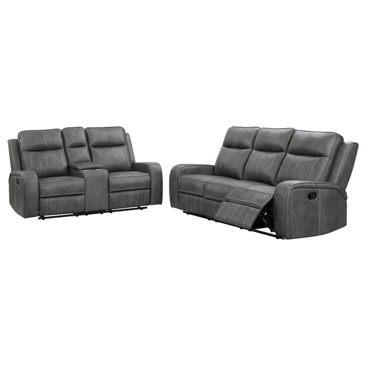 Raelynn 2-piece Upholstered Reclining Sofa Set Grey