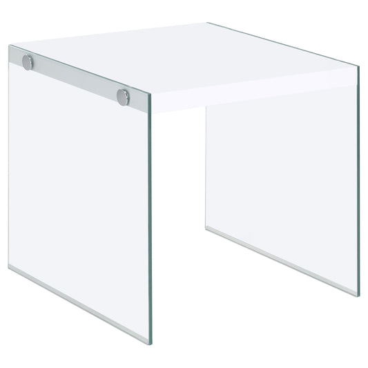Opal Square Glass Frame Side End Table White High Gloss