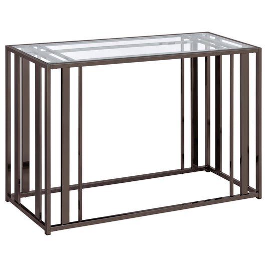 Adri Glass Top Entryway Sofa Console Table Black Nickel