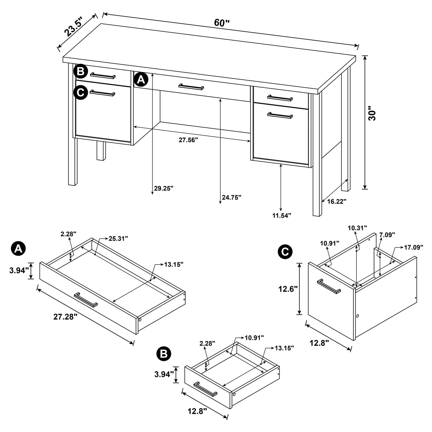 Samson 4-drawer Office Desk Weathered Oak
