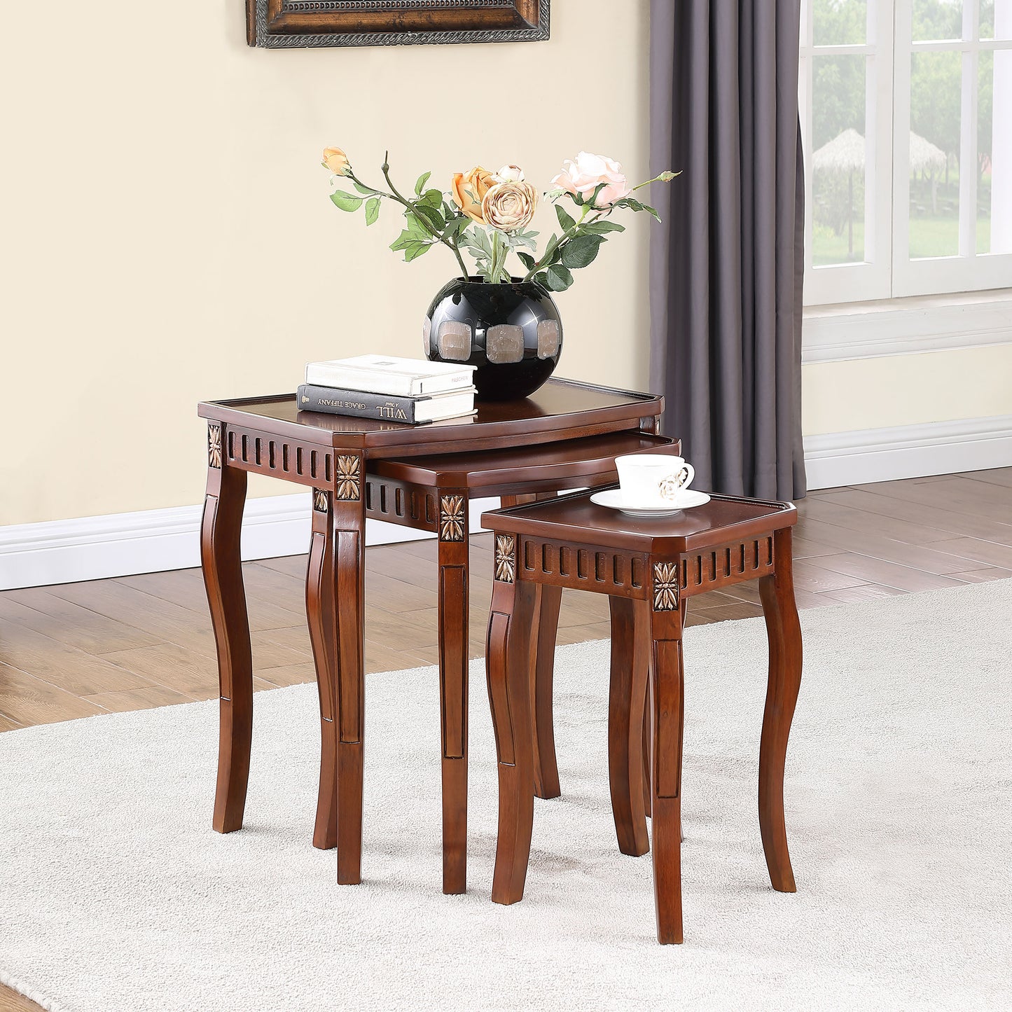 Daphne 3-piece Curved Leg Nesting Tables Warm Brown