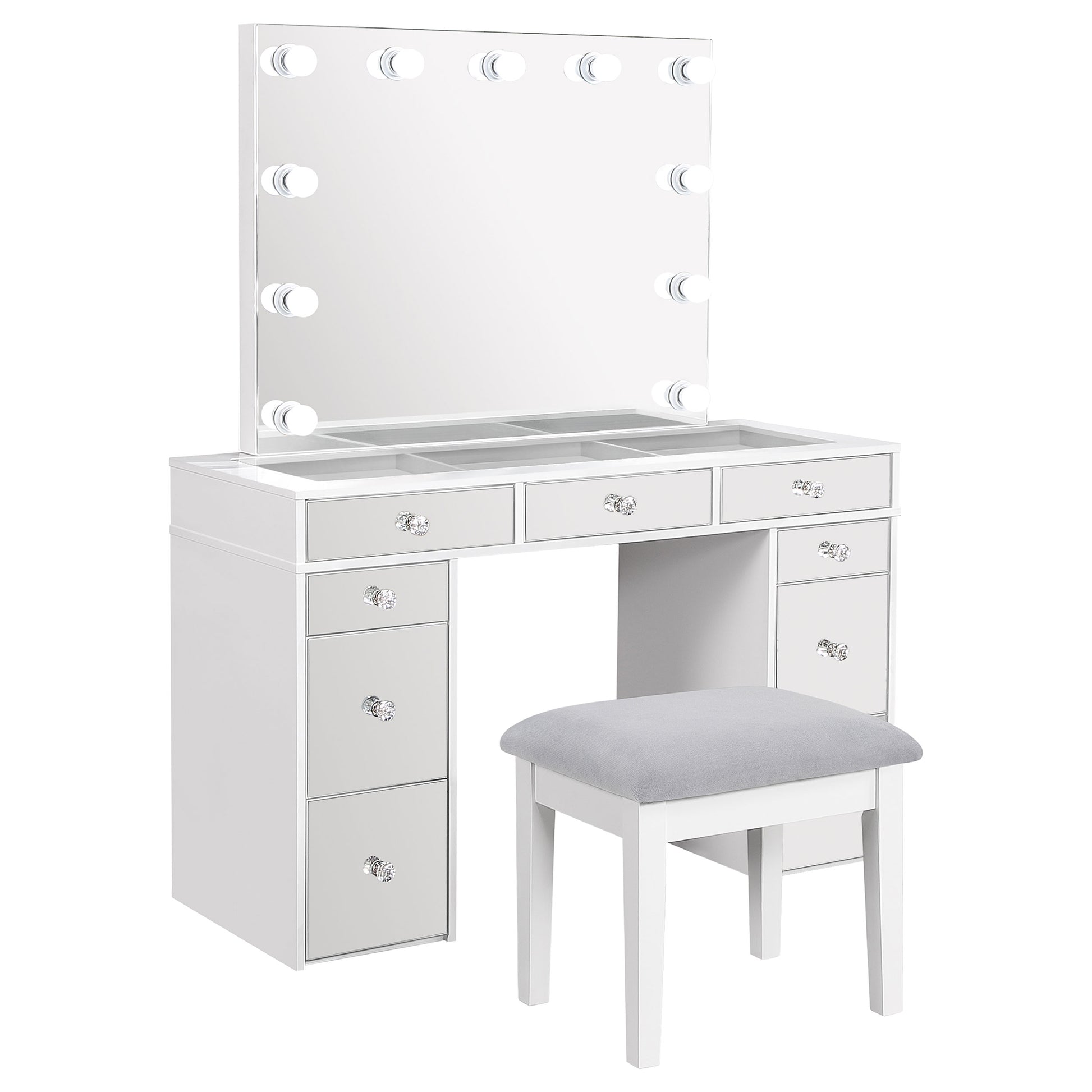 vanity dresser white Coaster Felicity 9-drawer Desk with Lighted Mirror Glossy deep x 29.52 in Ktaxon 2-1 Elegance White Dressing