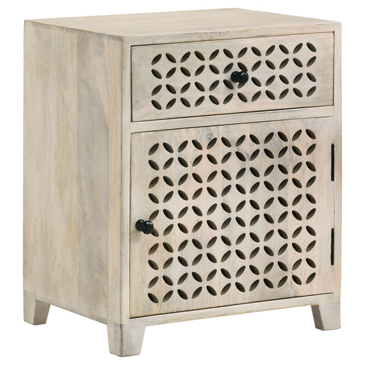 August 1-drawer Trellis Pattern Storage Cabinet White Washed