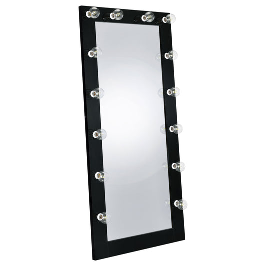 Zayan 32 x 71 Inch Floor Mirror LED Lighting Black High Gloss