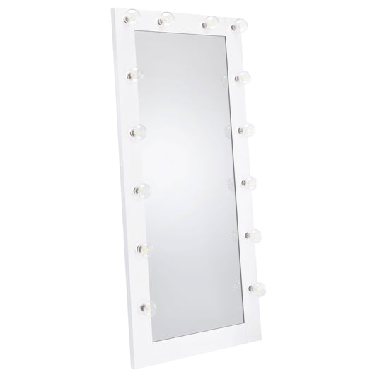 Zayan 32 x 71 Inch Floor Mirror LED Lighting White High Gloss